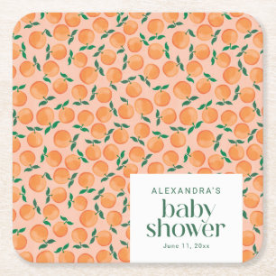 Dessous-de-verre Carré En Papier Oranges d'été Fruit Rose Baby Shower Personnalisé