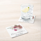 Dessous-de-verre Carré En Papier Orchidées blanches Séché Palm Bourgogne Mariage fl (En situation)