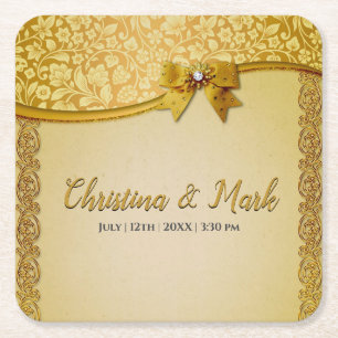 Dessous-de-verre Carré En Papier Ornate Elegant Retro Fleurs Abstraites et Feuilles