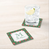 Dessous-de-verre Carré En Papier Ornements de Noël festifs Monogramme (En situation)