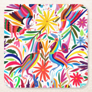 Dessous-de-verre Carré En Papier Otomi coloré imprimé, Motif floral/animal