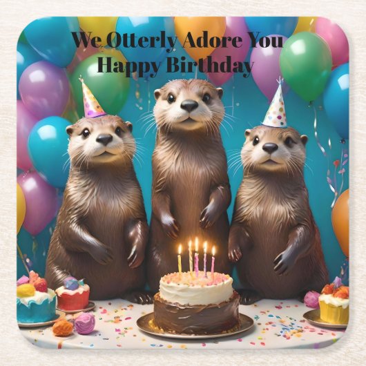 Dessous-de-verre Carré En Papier Otter Triplets Otterly Adorez Vous Anniversaire Fê (Devant)