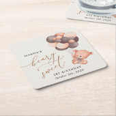 Dessous-de-verre Carré En Papier Ours, Ballons Brown, Premier Anniversaire (Incliné)