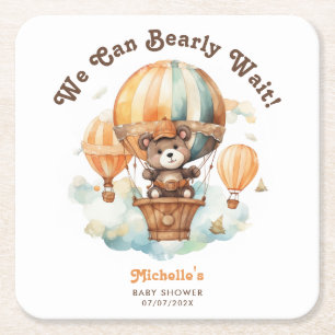 Dessous-de-verre Carré En Papier Ours d'aquarelle mignonne avec Baby shower de ball