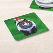 Dessous-de-verre Carré En Papier Ours de panda à Santa Hat sur Vert (Incliné)
