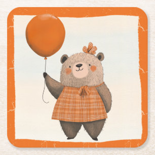Dessous-de-verre Carré En Papier Ours de robe orange plaqué avec poil