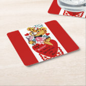 Dessous-de-verre Carré En Papier Ours de Saint Valentin et crème glacée (Incliné)