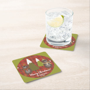 Dessous-de-verre Carré En Papier Ours d'hiver Blanc Noël Rouge Buffle Plaid