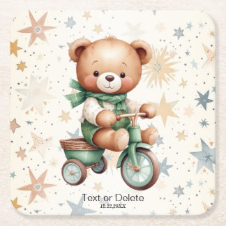 Dessous-de-verre Carré En Papier Ours en aquarelle étoiles vélo vert fête