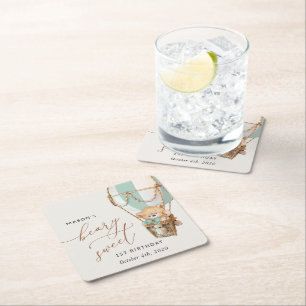 Dessous-de-verre Carré En Papier Ours en peluche, Ballon à air chaud vert, premier 