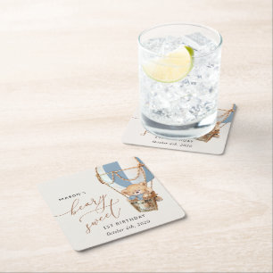 Dessous-de-verre Carré En Papier Ours en peluche, Bleu à air chaud, premier anniver