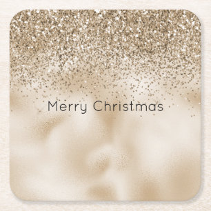 Dessous-de-verre Carré En Papier Ours en peluche Brun Or Glam Paillettes Noël