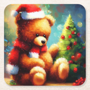 Dessous-de-verre Carré En Papier Ours en peluche de Noël 1