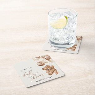 Dessous-de-verre Carré En Papier ours en peluche, ours bébé, ballons Brown, Baby sh