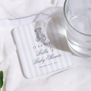 Dessous-de-verre Carré En Papier Ours en peluche vintage bleu Garçon Baby Shower