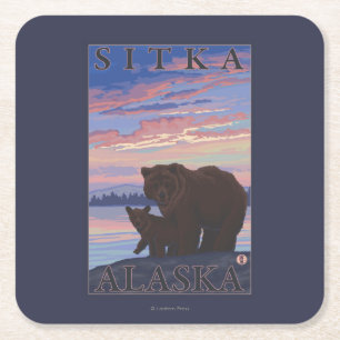 Dessous-de-verre Carré En Papier Ours et CUB - Sitka, Alaska
