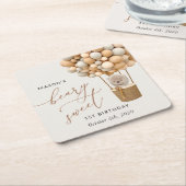 Dessous-de-verre Carré En Papier Ours mignon, Ballons Beiges, Premier Anniversaire (Incliné)