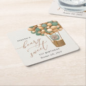 Dessous-de-verre Carré En Papier Ours mignon, Ballons verts, Premier anniversaire (Incliné)