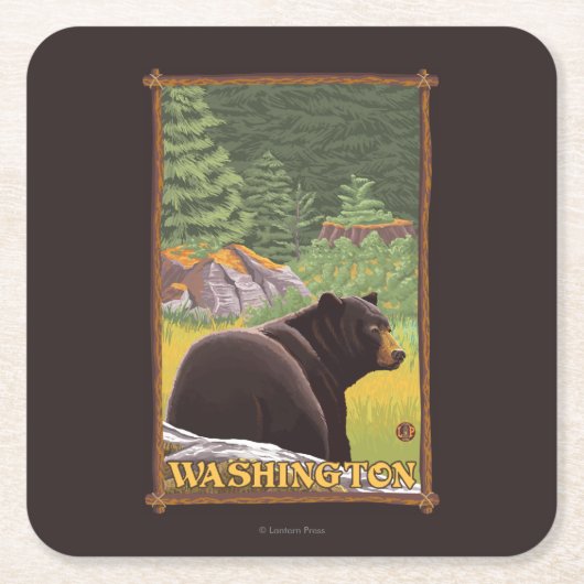 Dessous-de-verre Carré En Papier Ours noir en forêt - Washington (Devant)