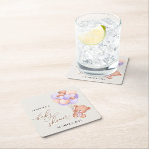 Dessous-de-verre Carré En Papier Ours, Ours mignon, Ballons pourpres, Baby shower