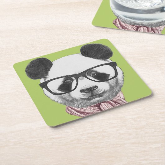 Dessous-de-verre Carré En Papier Ours panda prêt d'hiver (Incliné)