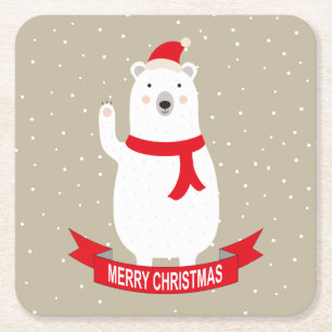 Dessous-de-verre Carré En Papier Ours polaire de Noël mignon