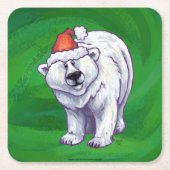 Dessous-de-verre Carré En Papier Ours polaire Noël sur vert (Devant)