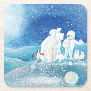 Dessous-de-verre Carré En Papier Ours polaires, Renard polaire, Pingouin Empereur &