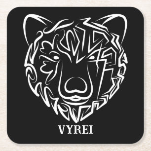 Dessous-de-verre Carré En Papier Ours tribal noir et blanc