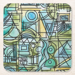 Dessous-de-verre Carré En Papier Ouverture - Art géométrique moderne peint à la mai