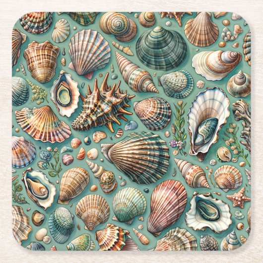 Dessous-de-verre Carré En Papier Oyster Clam Scallop Mussel Seashell (Devant)