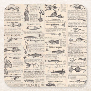 Dessous-de-verre Carré En Papier Page de catalogue de leurres de pêche antiques en