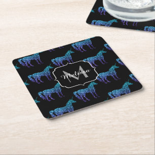 Dessous-de-verre Carré En Papier Paillettes de licorne motif ombré bleu aqua Monogr