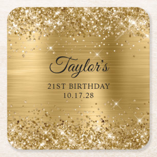 Dessous-de-verre Carré En Papier Paillettes dorées pour 21e anniversaire
