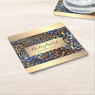 Dessous-de-verre Carré En Papier Paillettes Or Luxe Peau Animalière Beauté Léopard