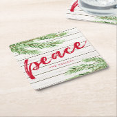 Dessous-de-verre Carré En Papier Paix, À feuillage persistant neigeux Personnalisé (Incliné)