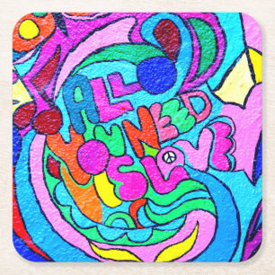 Dessous-de-verre Carré En Papier paix et amour super colorés