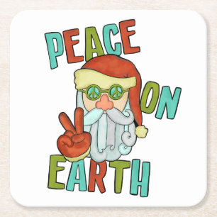Dessous-de-verre Carré En Papier Paix sur Terre Hippie Père Noël
