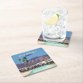 Dessous-de-verre Carré En Papier Palm Springs California Pool Hotel Trees Retro (En situation)