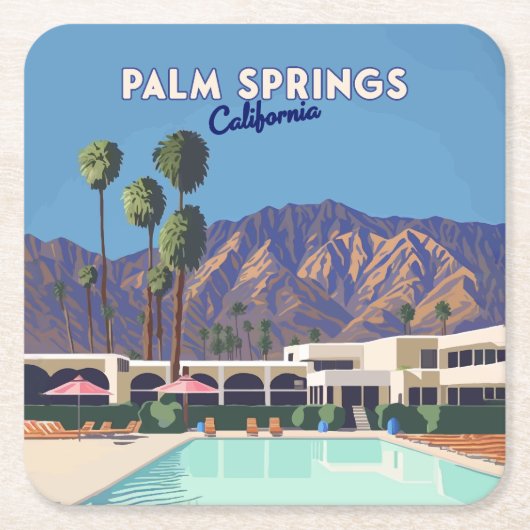 Dessous-de-verre Carré En Papier Palm Springs California Pool Hotel Trees Retro (Devant)