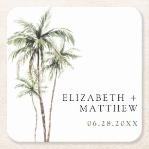 Dessous-de-verre Carré En Papier Palm Tree Tropical   Mariage minimal