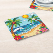 Dessous-de-verre Carré En Papier Palm Trees on the Beach (Incliné)