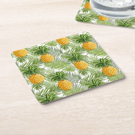 Dessous-de-verre Carré En Papier Palmettes et ananas tropicaux (Incliné)