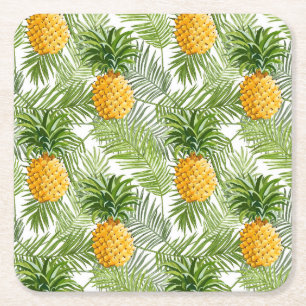 Dessous-de-verre Carré En Papier Palmettes et ananas tropicaux