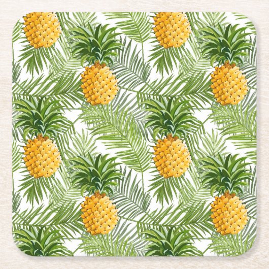 Dessous-de-verre Carré En Papier Palmettes et ananas tropicaux (Devant)