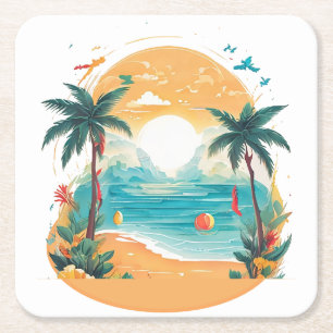 Dessous-de-verre Carré En Papier Palmier de Sun Beach