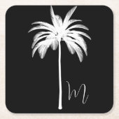 Dessous-de-verre Carré En Papier Palmier élégant noir blanc (Devant)