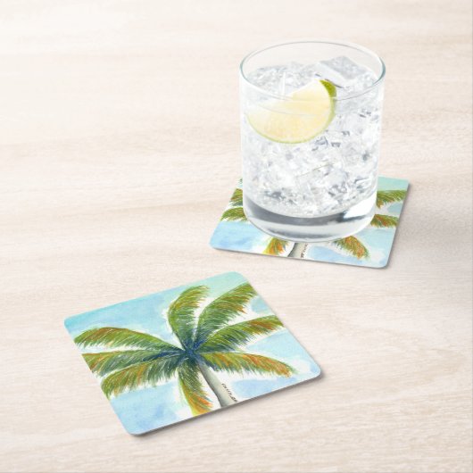 Dessous-de-verre Carré En Papier Palmier Tropical Beach par beau temps (En situation)
