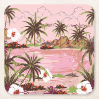Palmiers d'île tropicale Plantes et mers roses
