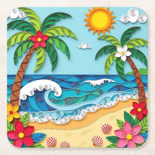 Dessous-de-verre Carré En Papier Palmiers sur la Plage